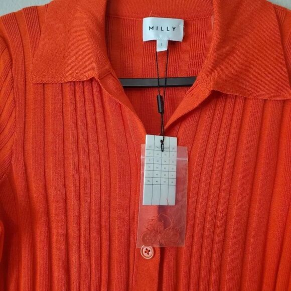 MILLY x Revolve Polo Ribbed Cardigan Button Up Coral Mini Dress Size Large - Picture 9 of 9